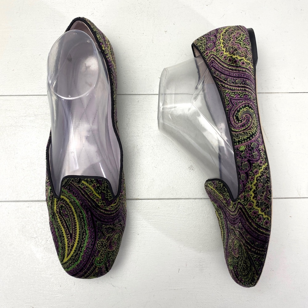 Johnston & Murphy Paisley Velvet Loafers Womens 9.5 Purple Green Smoking Slipper